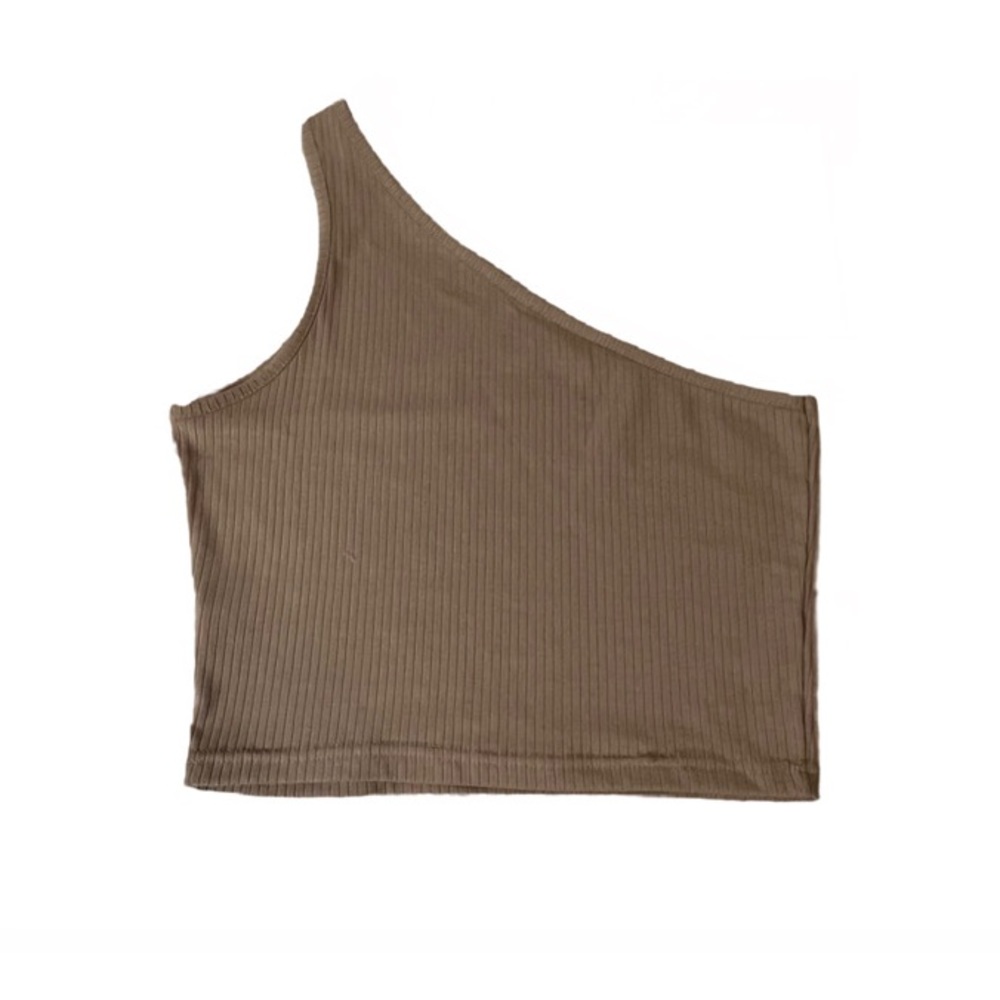Verdusa One Shoulder Sleeveless Ribbed Cropped Top, Size Small, Beige